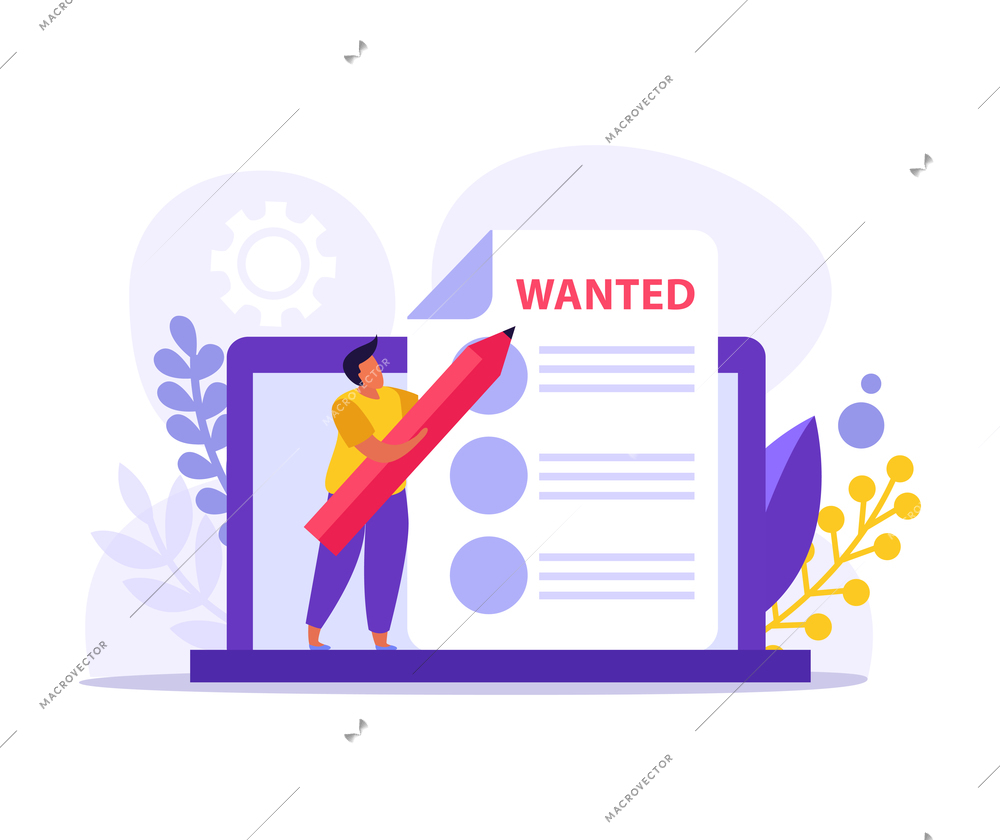 Employment service human resources icon with flat document laptop and character vector illustration