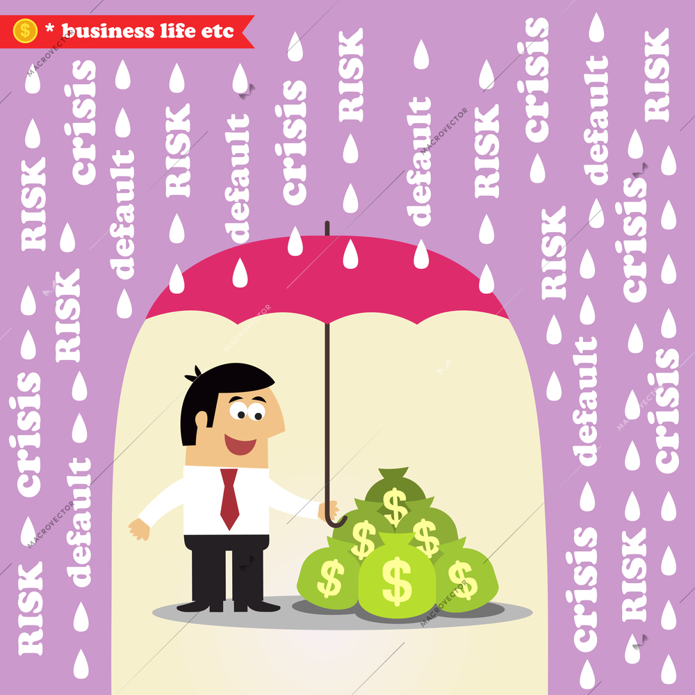 Business life. Money risk management, protection of investments or revenue vector illustration