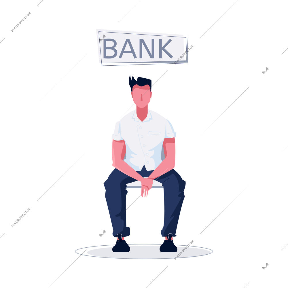 Man waiting in bank department flat icon on white background vector illustration