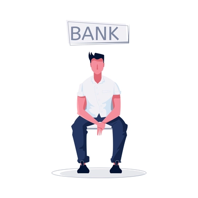 Man waiting in bank department flat icon on white background vector illustration