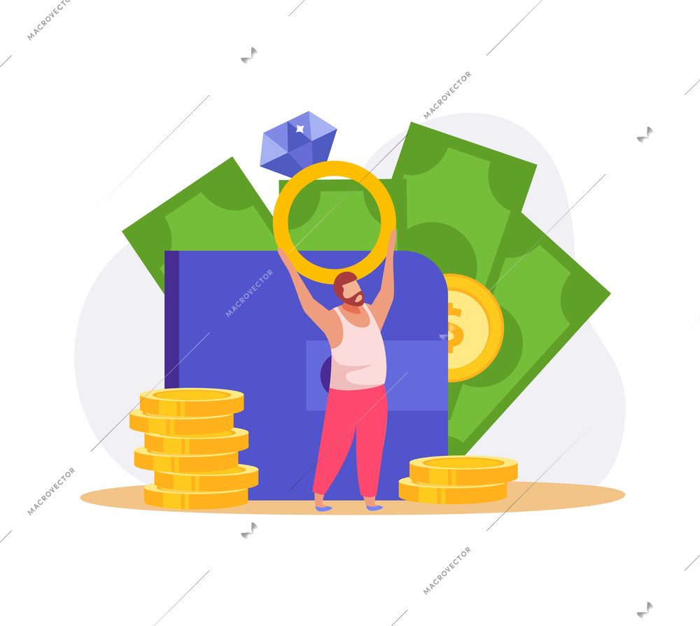 Flat design pawnshop icon with colorful money jewelry character symbols vector illustration