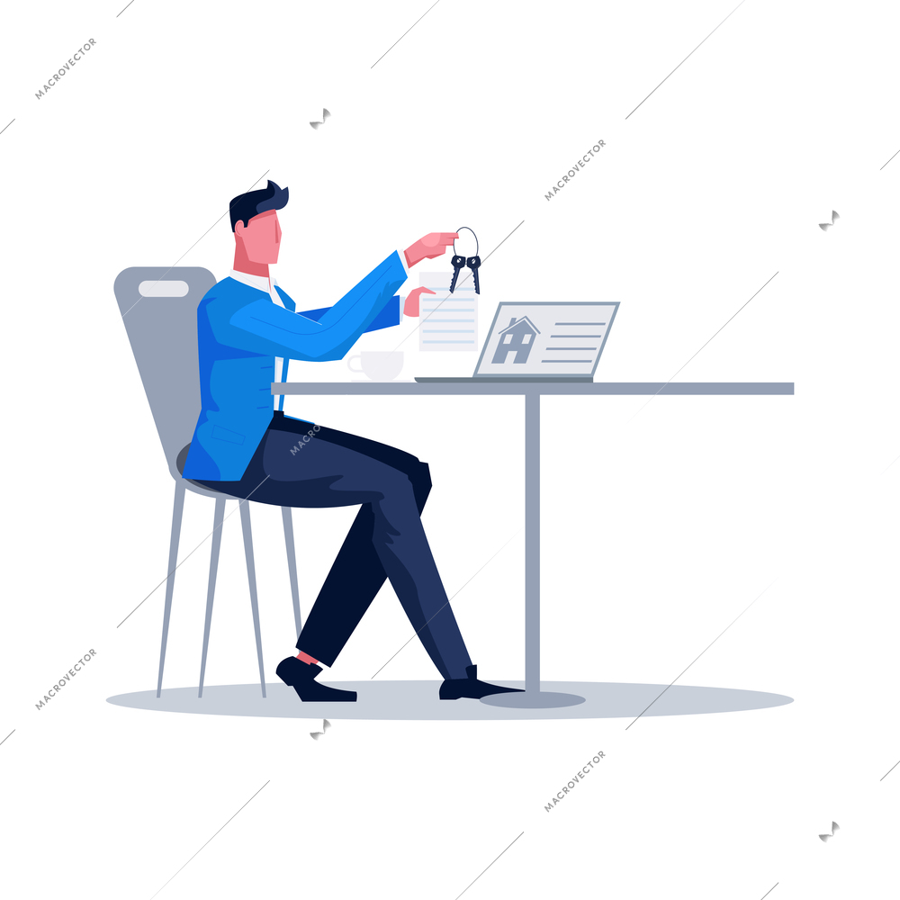 Man with approved mortgage loan application and house keys flat vector illustration