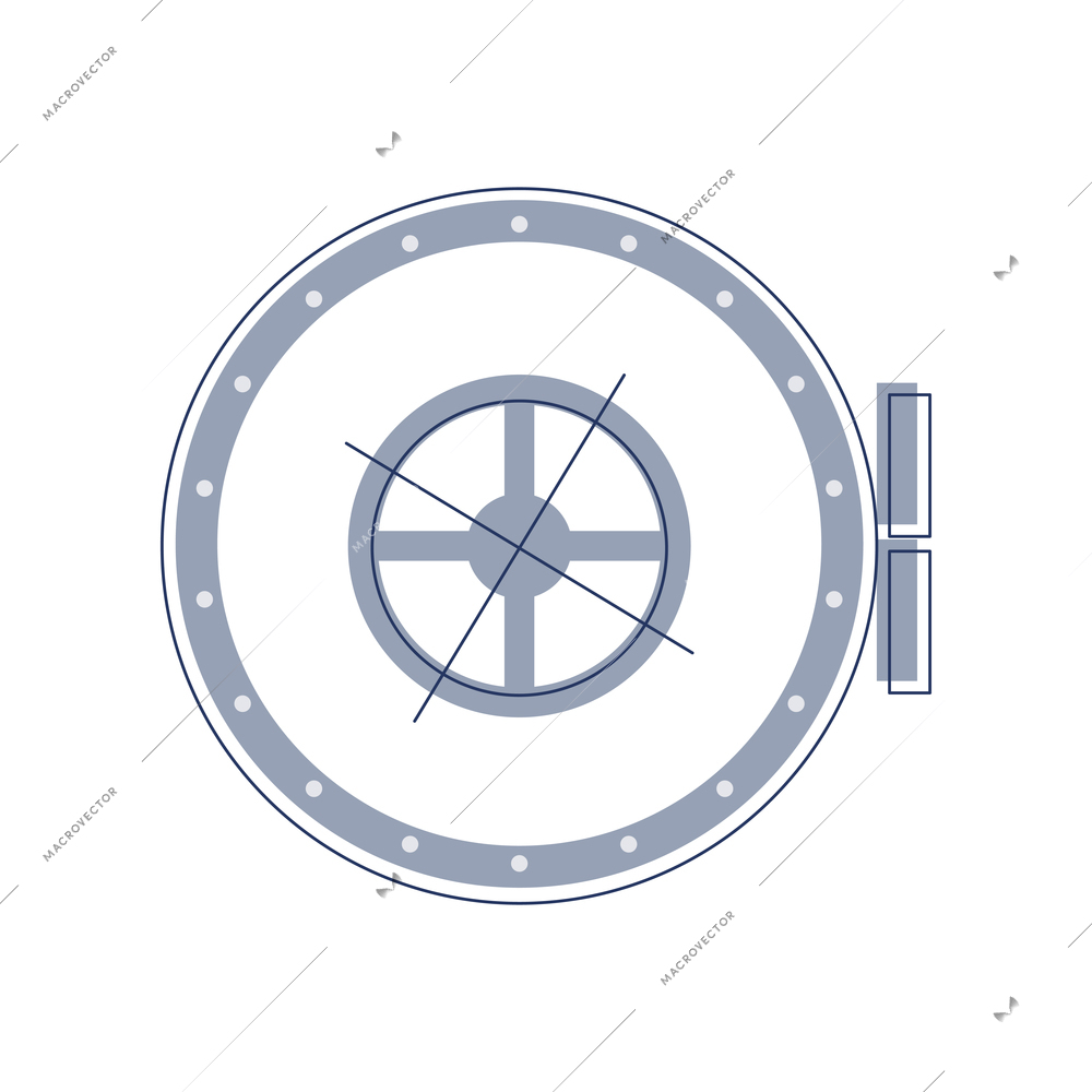 Closed steel bank vault door on white background flat vector illustration