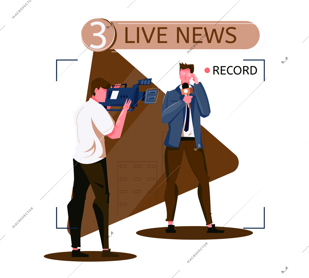 Live news flat composition with cameraman and anchor vector illustration