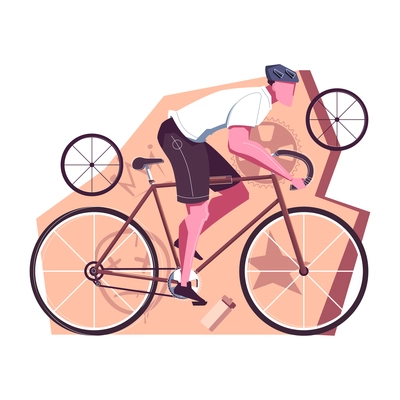 Leisure activity composition with flat character riding bike vector illustration