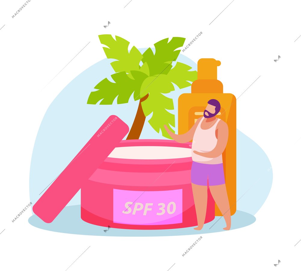 Flat icon with colorful sunscreen jar and bottle vector illustration