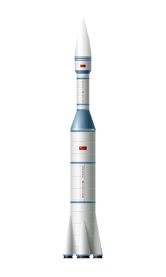 Realistic large space rocket on white background vector illustration