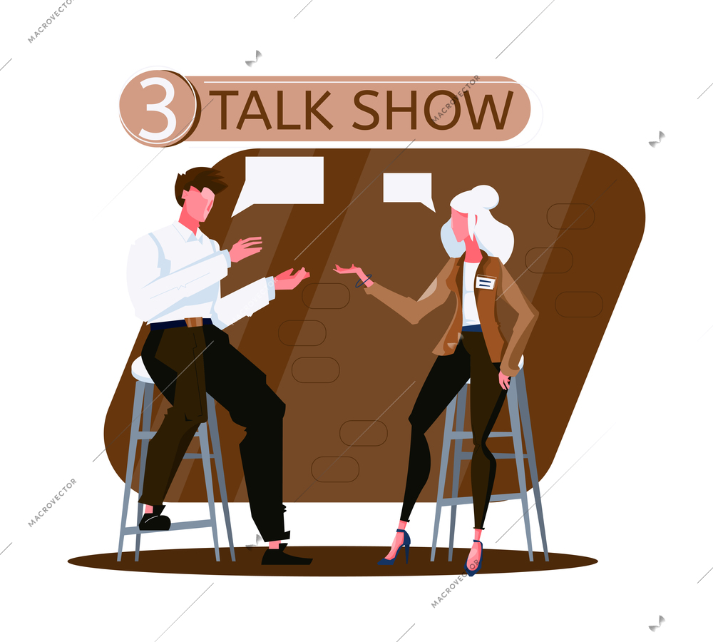 Talk show composition with two flat characters of presenter and guest vector illustration