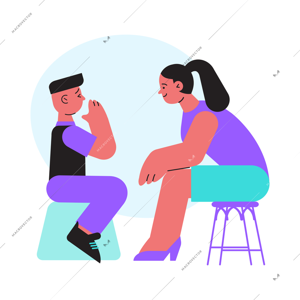 Psychological support flat icon with characters of psychologist and patient vector illustration