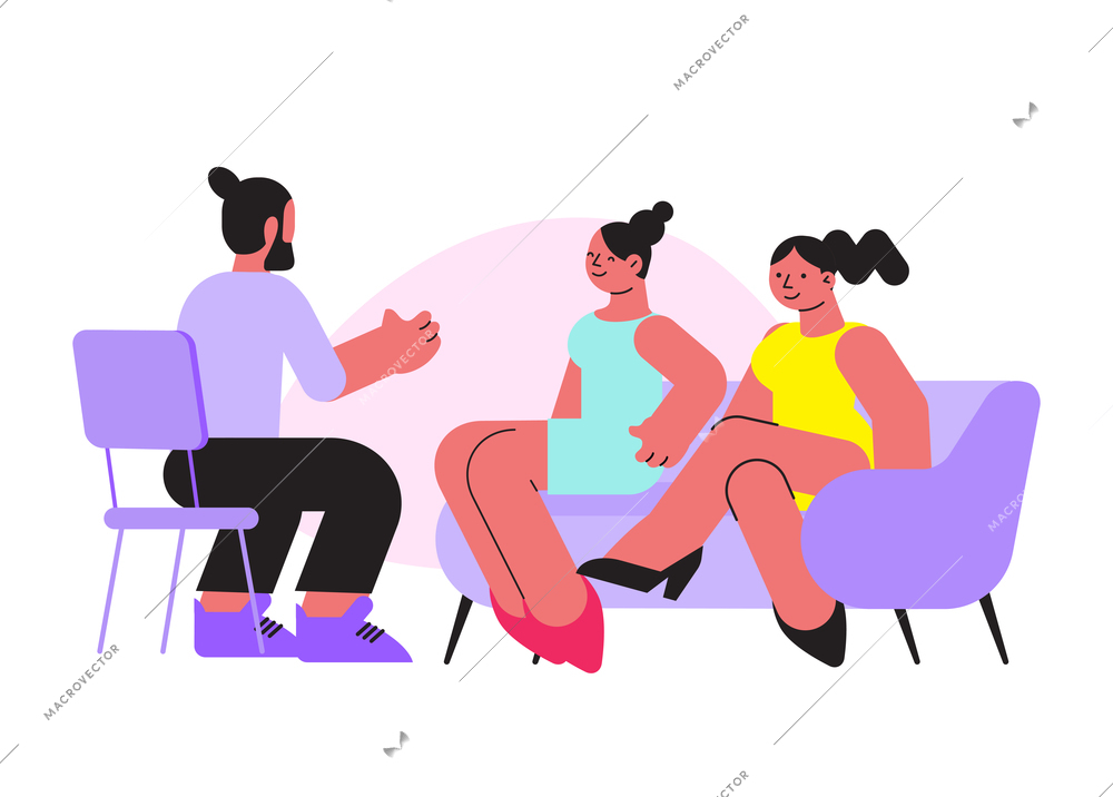 Two women consulting psychologist flat icon vector illustration