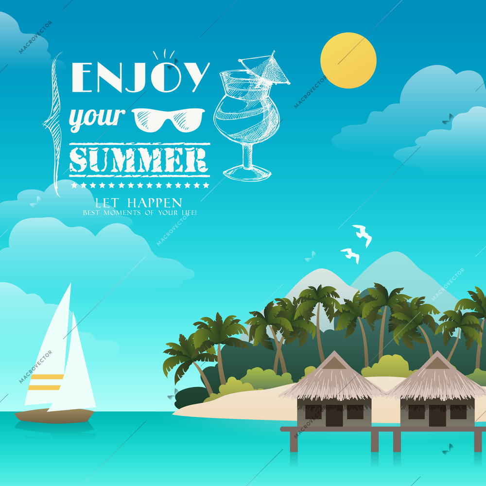 Tropical island enjoy your summer background vector illustration