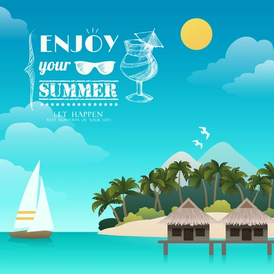 Tropical island enjoy your summer background vector illustration