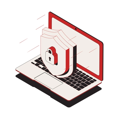 Isometric cyber security icon with laptop lock and shield vector illustration