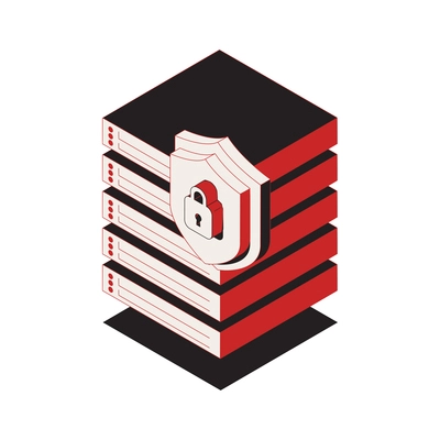 Cyber security icon with 3d lock on data center vector illustration