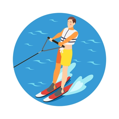 Isometric icon with man water skiing vector illustration