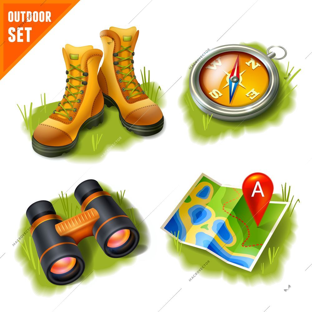 Camping summer outdoor activity recreation and adventure decorative icons set isolated vector illustration