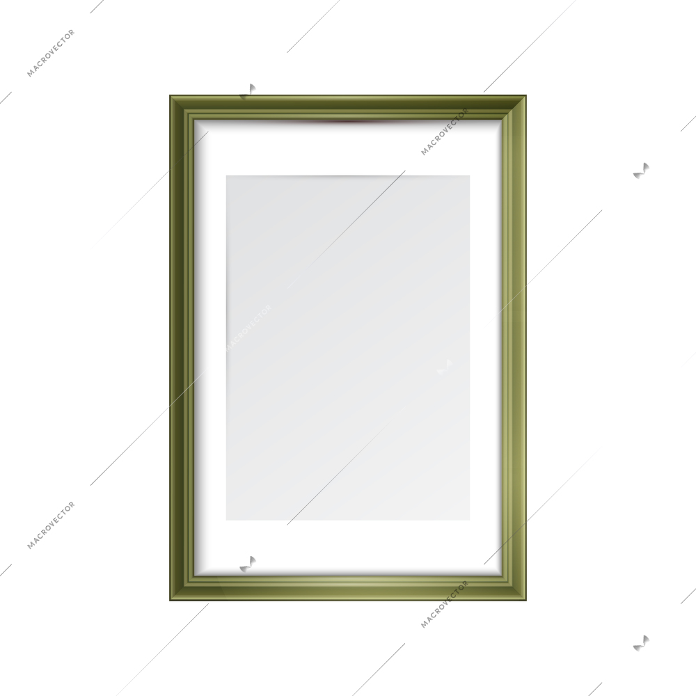 Green wooden wall frame on white background realistic vector illustration