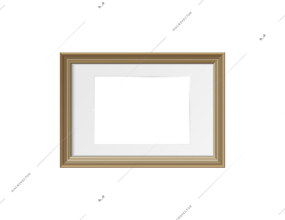 Realistic horizontal picture frame mockup on white background vector illustration