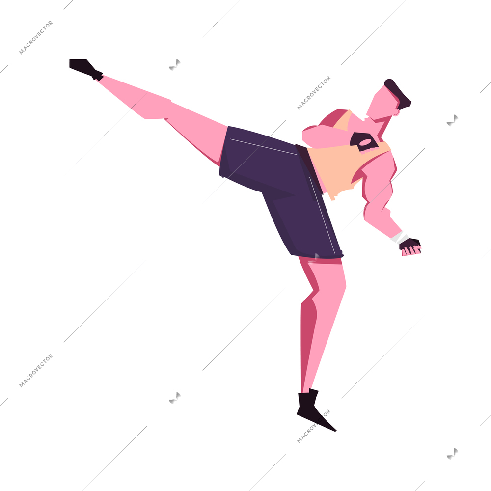 Military training flat icon with character doing karate vector illustration