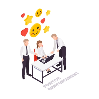 Soft skills isometric concept icon with characters of colleagues in office and colorful images 3d vector illustration