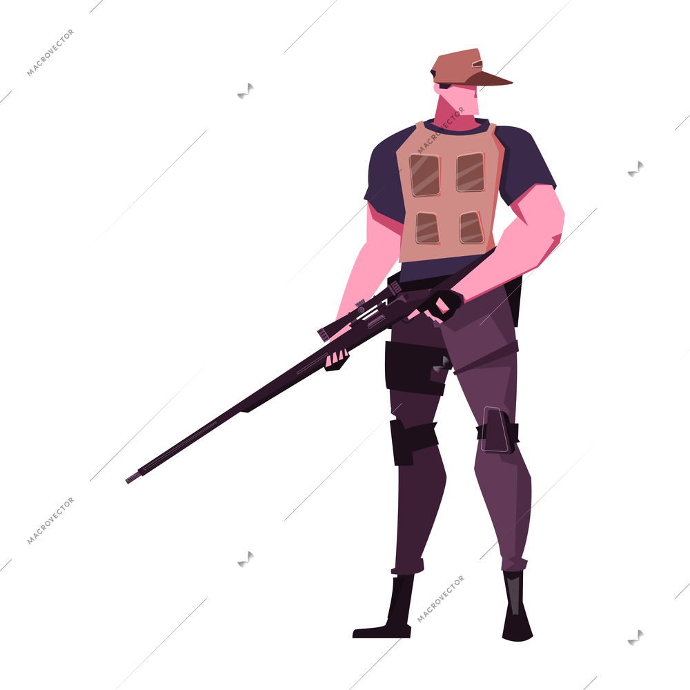 Flat character of military man with rifle vector illustration