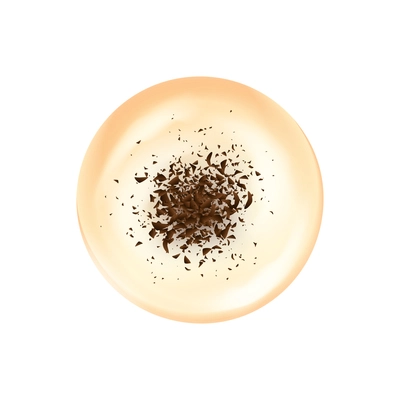 Realistic top view icon of coffee with milk and chocolate crumbs vector illustration