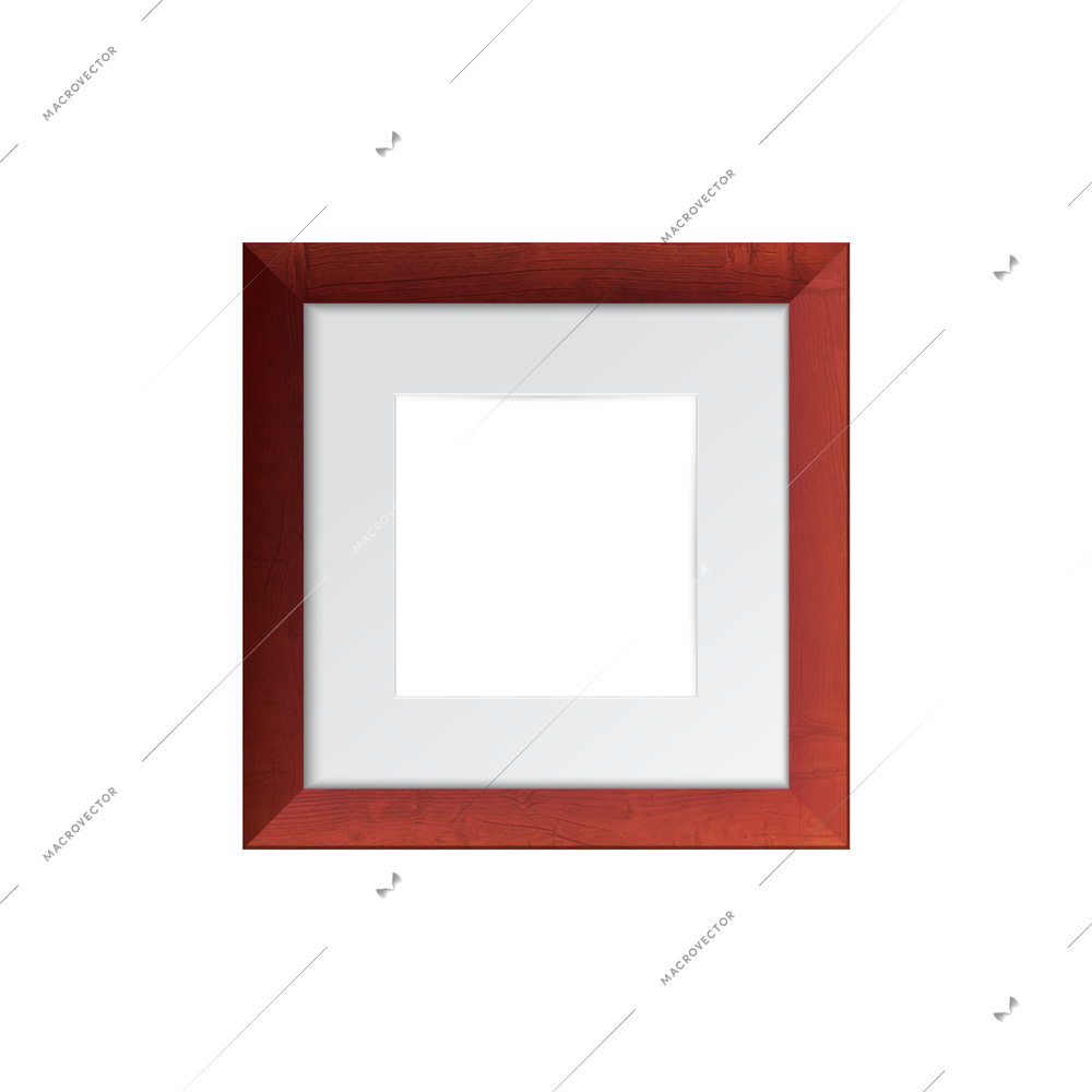 Realistic small square wooden frame mockup on white background vector illustration