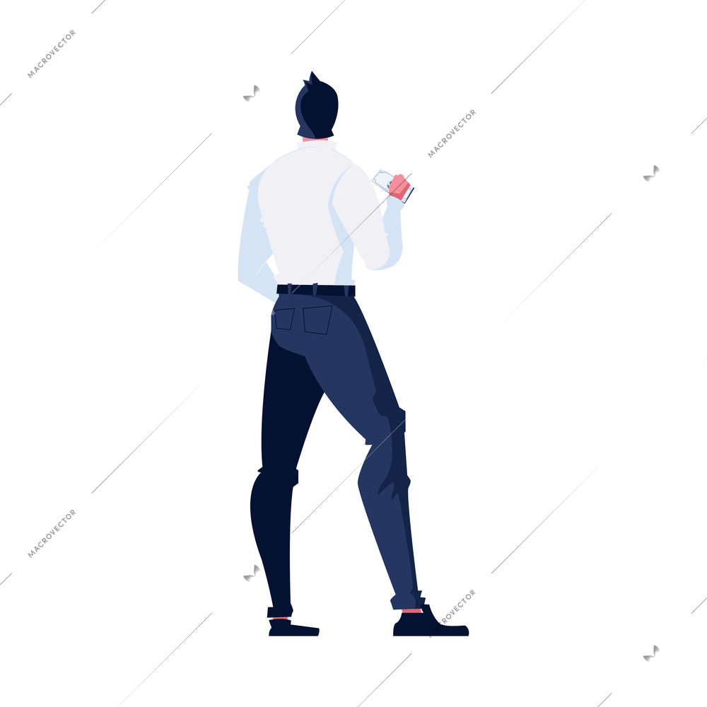 Flat icon with back view of man holding banknote vector illustration