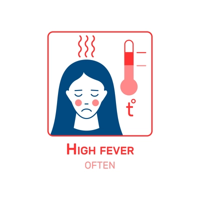 Coronavirus information icon with high fever symptom symbol flat vector illustration