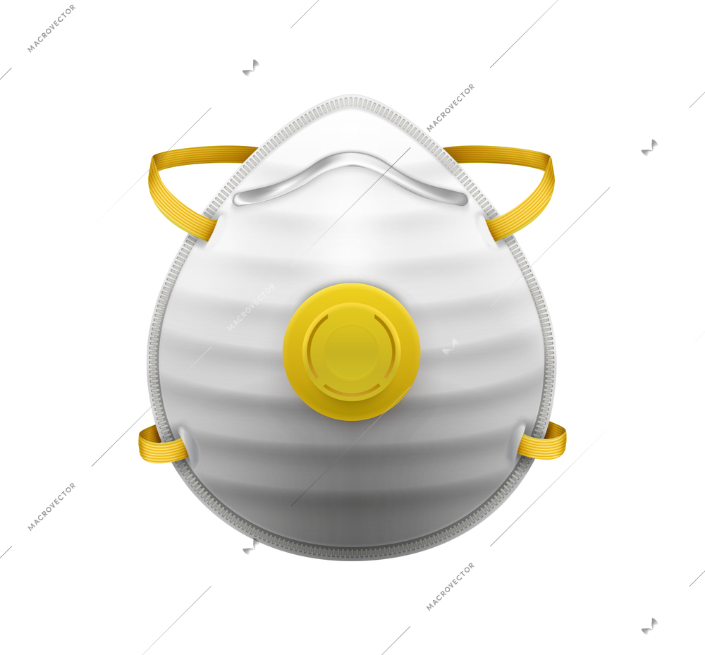 Industrial safety white and yellow facial mask realistic vector illustration