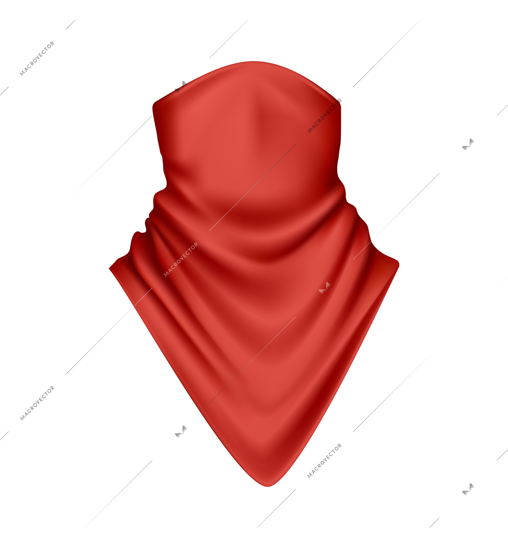 Realistic icon with red plain bandana scarf on face and neck vector illustration