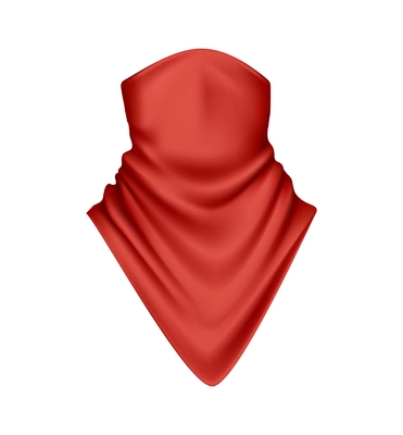 Realistic icon with red plain bandana scarf on face and neck vector illustration