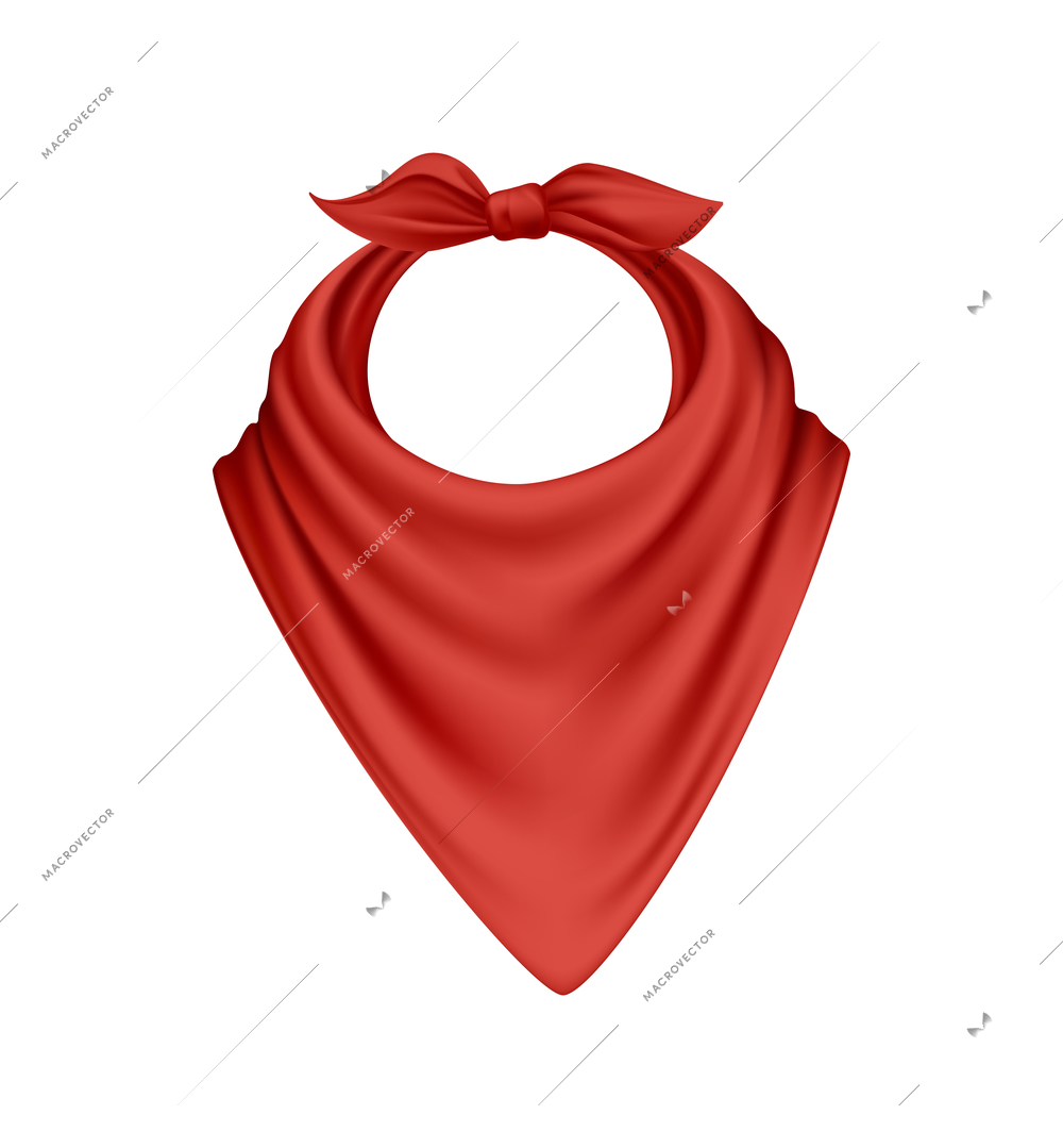 Knotted red silk bandana scarf mockup on white background realistic vector illustration