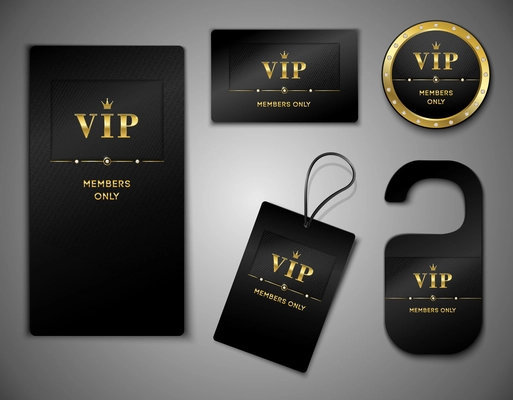 Vip members only premium platinum elegant cards black design template set isolated vector illustration