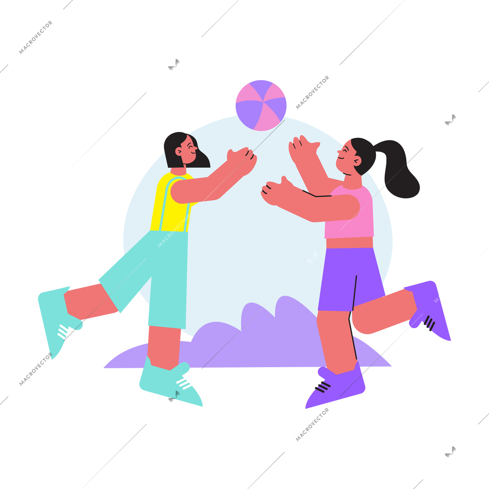 Flat design icon with two people playing with ball outdoors vector illustration