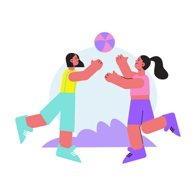 Flat design icon with two people playing with ball outdoors vector illustration
