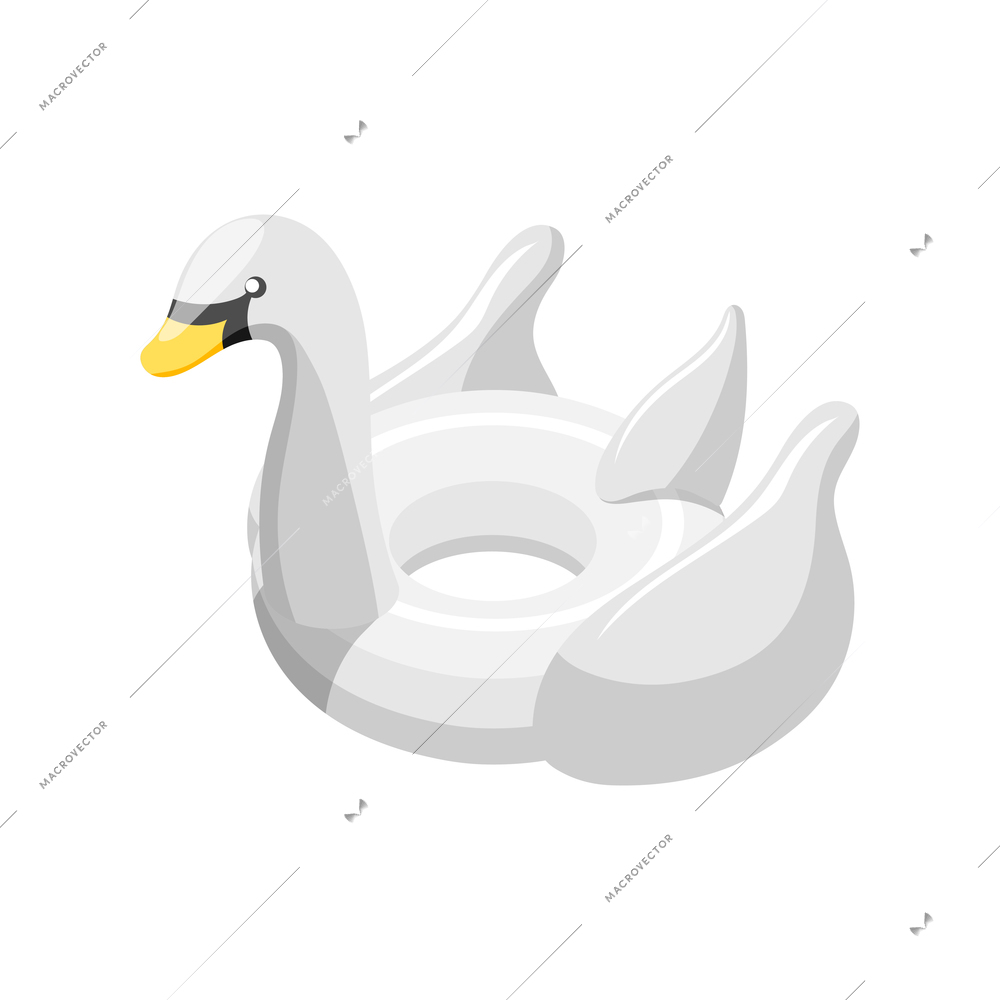 Inflatable swimming ring in shape of swan isometric vector illustration