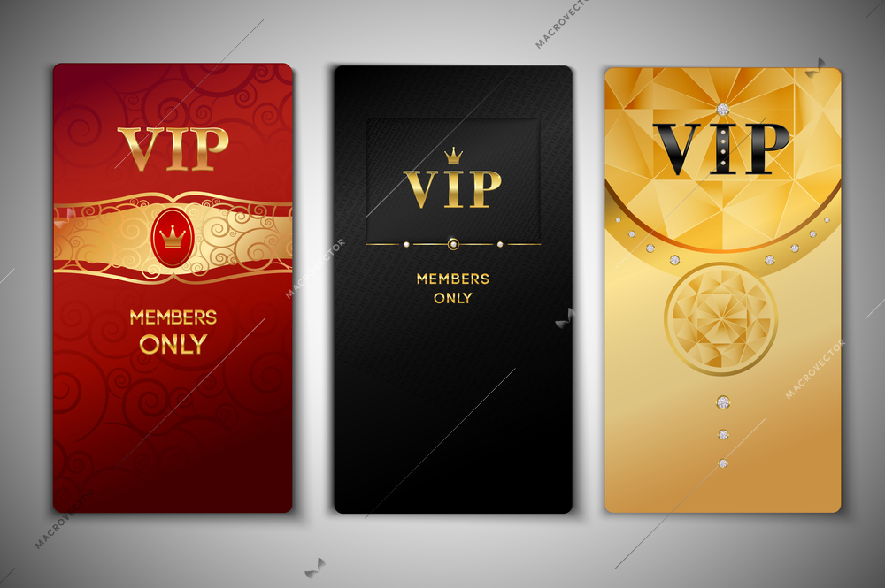 Vip red black and golden premium cards set isolated vector illustration