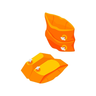 Two inflatable orange arm bands for swimming isometric isolated vector illustration