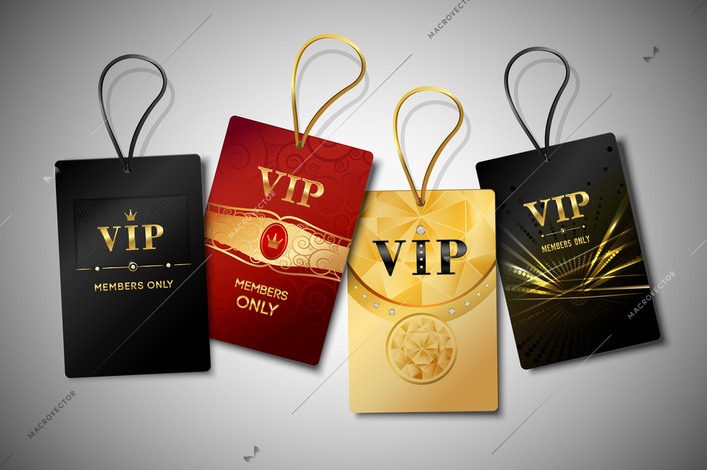 Vip red black and golden premium club tags set isolated vector illustration.