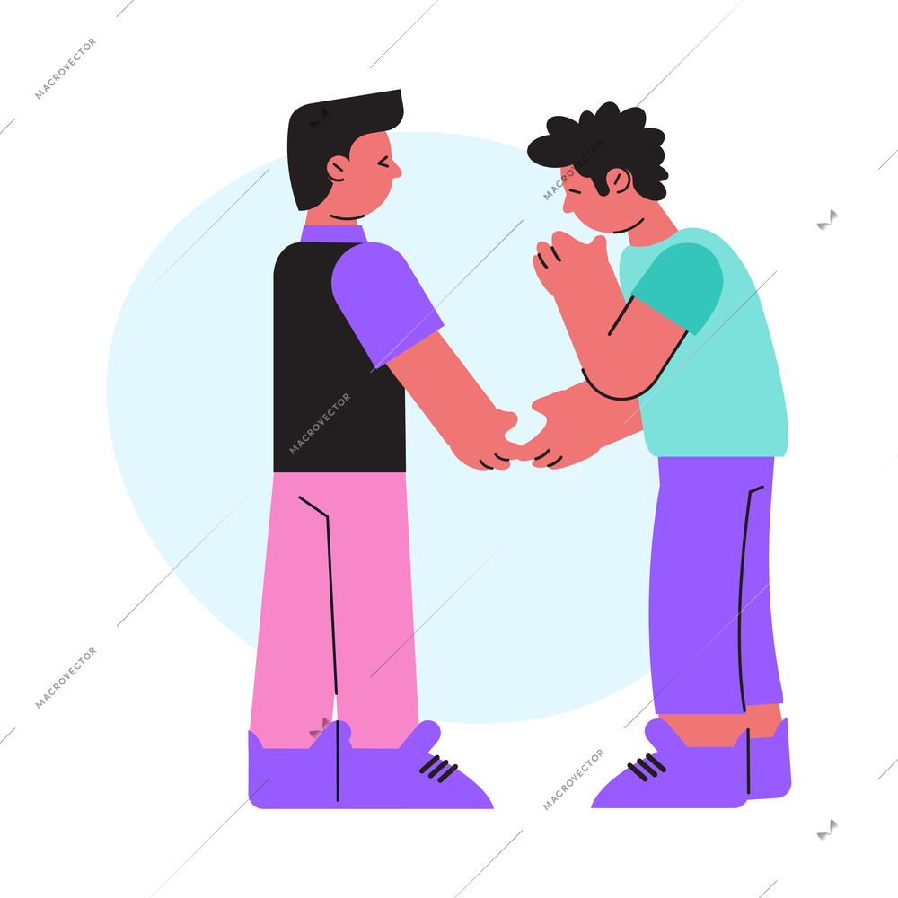 Psychological support icon with character calming his upset friend flat vector illustration