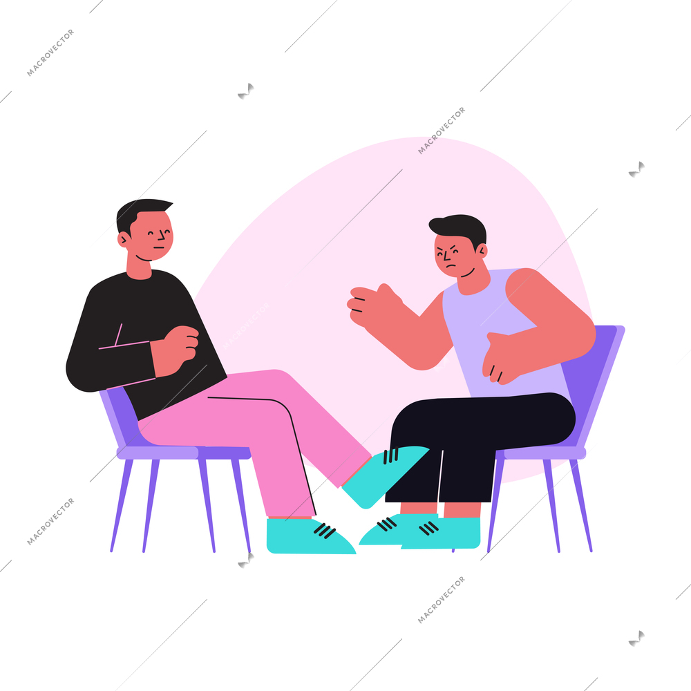 Angry flat character talking to psychologist vector illustration