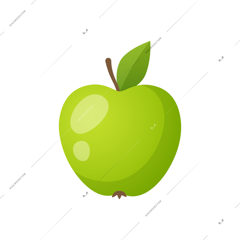Fresh green apple with leaf on white background cartoon vector illustration