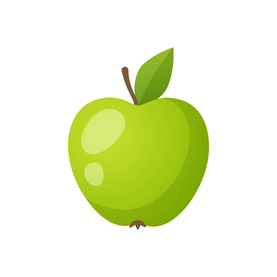 Fresh green apple with leaf on white background cartoon vector illustration