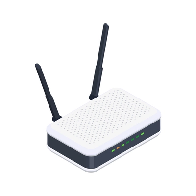 Isometric wireless router with two antennas on white background vector illustration