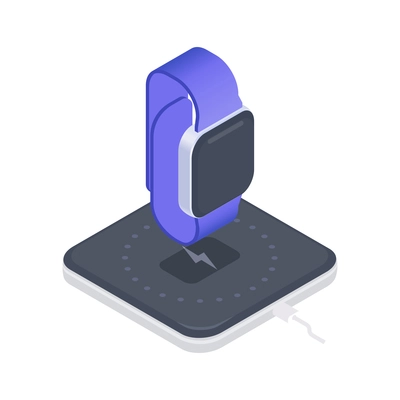 Smartwatch with blue band on wireless charger 3d isometric vector illustration