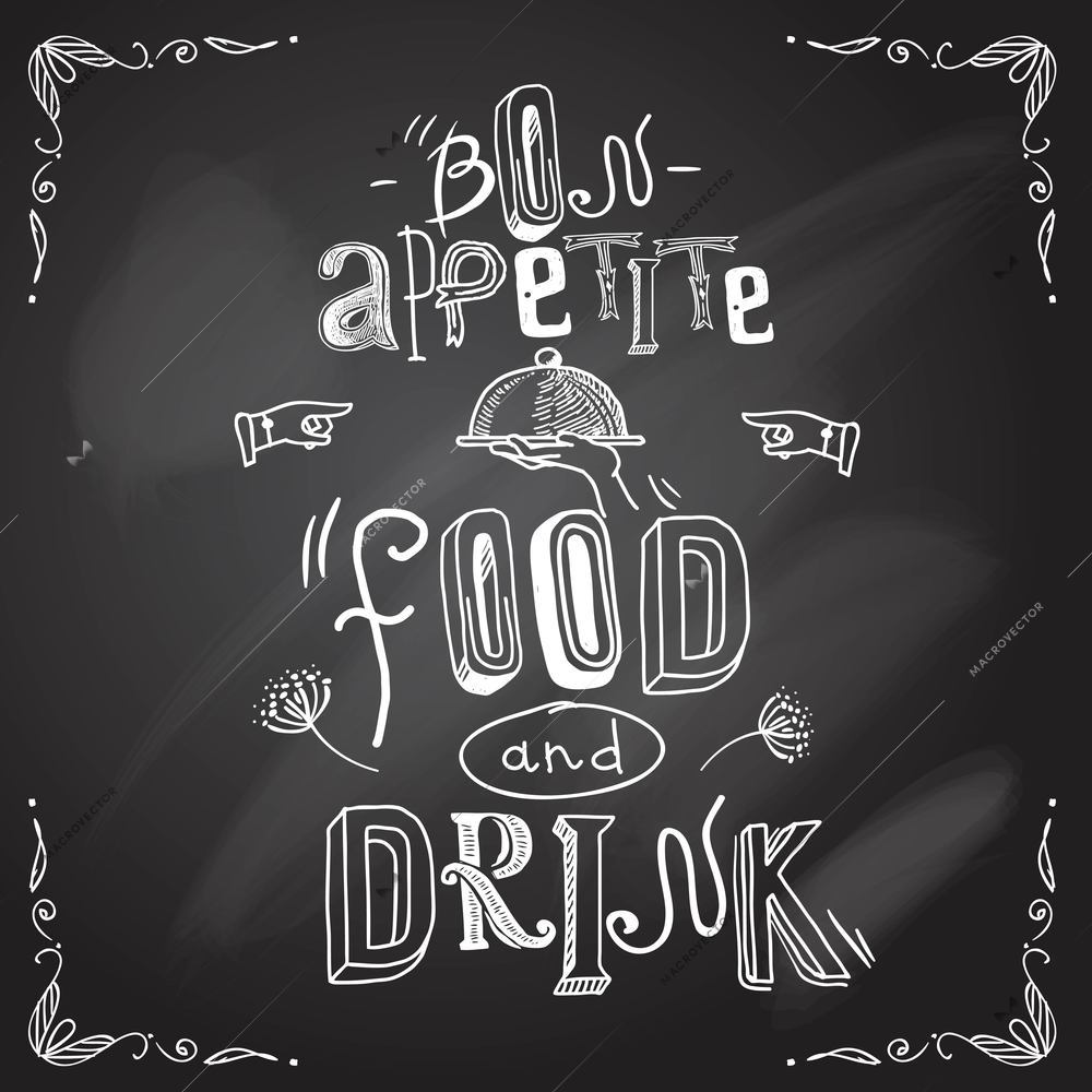 Restaurant bon appetite food and drink chalkboard type background vector illustration