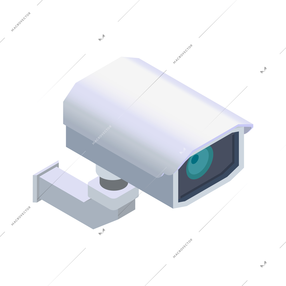 Isometric white wireless surveillance camera on wall vector illustration