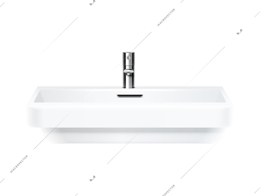 Bathroom sink with chrome faucet realistic icon on white background vector illustration