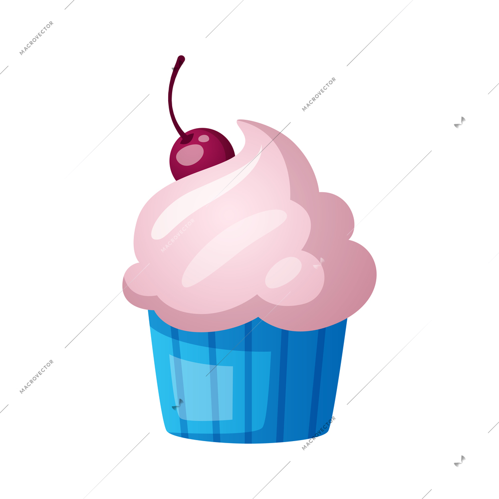 Cartoon icon of cherry cupcake on white background vector illustration